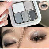 Yeknu  Korean 5 in 1 Eyeshadow Blush Palette Pearlescent Matte Smoky Black White Cement Grey Travel Friendly