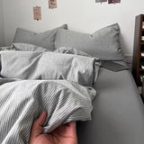 Yeknu  Clearance! Authentic Japanese Minimalist Striped Duvet Cover Set - 3/4 Piece Dorm Bedding for Students, Budget-Friendly