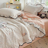 Yeknu  New Kapok wrinkled double-layer yarn ruffle leaf edge summer quilt four-piece set washing machine washing air conditioner quilt