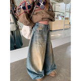 Yeknu  Women's Harajuku Vintage Oversize Bent Knife Denim Trousers Baggy Hip Hop Jeans Pants Autumn Japanese 2000s Style Blue Y2k Jeans