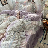 Yeknu  Korean Princess Style Floral Ruffles Bedding Set Skin-friendly Soft Duvet Cover Set Bed Sheet Or Bed Skirt Pillowcases