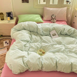 Yeknu Striped Bedding Set Ins Korean Duvet Cover Set Flat Sheets Set With 2 Pillowcases Single Twin Full Queen Size Bed Linen Set