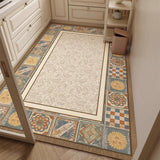 Yeknu  Retro Plaid Kitchen Floor Mat Oil-proof Waterproof PVC Leather Carpet Fashionable Home Decoration Free-cut Balcony Rugs Alfombra