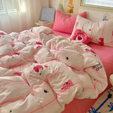 Yeknu INS Cartoon Pattern Bedding Set For adults kids Fluffy pink lovely Flat Sheet With Pillowcases Colorful King Queen Full size
