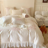 Yeknu 4Pcs Queen Size Flowers Embroidery Bedding Set Duvet Cover Bed Sheet Pillowcases