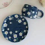 Yeknu Small Fresh Countryside Style Irregular Hand Pinched Letter Relief Ceramic Coffee Cup Plate