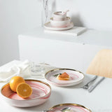 Yeknu  1pc Northern EuropeCreative Phnom Penh Pink Marble Pattern Ceramic Tableware Household Kitchen Restaurant Soup Bowl Dining Plate