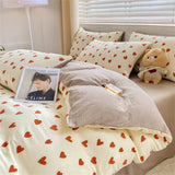Yeknu  Textiles Soft Four-piece Bedding Set Pillowcase Purple Washed Cotton Flower Duvet Cover for Children Women Men Bed Sheet