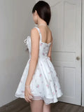 Yeknu  New Summer Sleeveless Suspender Women's Dress Lace-up Tie-up Waist Princess Puffy Dresses Short Party Ladies Dress