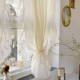 Yeknu  French Cream Style Ruffled Lace Tulle Curtains Light Yellow Romantic Short Sheer Curtain For Living Room Bedroom Glass Door