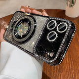 Yeknu  Glitter Magsafe Bracket Case for iPhone 17 16 15 11 12 14 13 Pro Max Plating Soft Bling Diamond Luxury Cover for iPhone 17 Air