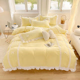 Yeknu Korean Princess Style Bedding Sets Ins Lace Bowknot Duvet Cover Fitted Sheet For Girl Woman Home Bedroom Kawaii Bed Linens