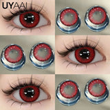 Yeknu  1Pair Cosplay Contact Lenses Red Contacts Halloween Color Contact Lens Crazy Red Eye Lenses Anime Red Make Up Lenses