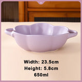 Yeknu  1pc Nordic Creative Ceramic Double Ear Lace Shape Bowl 650ML Household Cream Style Tableware Fruit Salad Soaked Noodle Soup Bowl