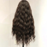 Yeknu  Dark Brown Long Curly Wavy Wig Synthetic Lace Front Wig Loose Deep Natural Brunette Colored Hair 13X4 Frontal Wigs for Women