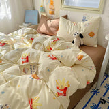 Yeknu INS Cartoon Pattern Bedding Set For adults kids Fluffy pink lovely Flat Sheet With Pillowcases Colorful King Queen Full size