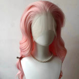 Yeknu  13x4 Lace Front Wig Pink Lolita Long Wavy Hair Wig for Women High Temperature Fibers Synthetic Lace Wigs Wear and Go Cosplay