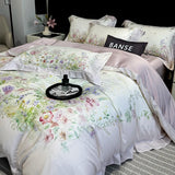 Yeknu 1000TC Lyocell Cotton Flowers Plant Prints Luxury Bedding Set Soft Silky Duvet Cover Set Flat/Fitted Bed Sheet Pillowcases 4Pcs