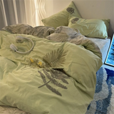 Yeknu  Countryside Forest Duvet Cover Green Leaf Embroidered Quilt Set Four Piece Set Clearance Style Small Fresh Bed Set