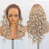 Yeknu  Ombre Ash Blonde Wave Wig Blonde Mix Color Curly Wave Synthetic Hair Heat Resistant Lace Front Wigs for Women Cosplay Daily Use