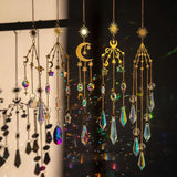 Yeknu Suncatcher Crystal Sun And Moon Crystals Rainbow Catcher Gold Stained Hanging Garden Rainbow Maker Decoration Prism Glass