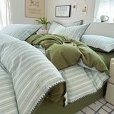Yeknu Nordic Bedding Set Striped Duvet Cover Set 100% Cotton Soft Flat Sheet Single Twin Size Double Bed Sheet Set For Bedroom Decor
