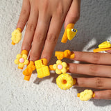 Yeknu  3D Extended Fake Nails Polka Dot Design Full Cover Nail Tips Art Strawberry Cute Bear Rose Press on Nails Wearable Fingernail