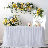 Yeknu  Sheer Table Skirt Tablecloth 3-Ply with LED Lights Premium Gold Edge Wedding Party Cake Table Decoration