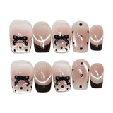 Yeknu  10PCS Handmade Press on Nails Sweet Cute Bow Decor Short Cat Eyes False Nails for Girl Women Wearable Reusable Ins Fake Nails