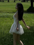 Yeknu  White Lace Embroidery Halter Neck Dress New Summer Sleeveless Backless Sexy A-Line Dresses Women Slim Party Dress
