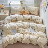 Yeknu 2025 new class A knitted cotton four-piece set, small fresh quilt cover, bed sheet floral dormitory three-piece set