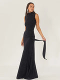 Yeknu Elegant Sleeveless Bandage Formal Dresses for Women 2024 Spring Bandage High Waist Bodycon Solid Black Evening Party Tank Dress