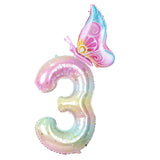 Yeknu  40Inch Colorful Gradient Number Balloon 0-9 Digit Foil Helium Balloon Butterfly Girl Birthday Party Decor Baby Shower Kids Gifts