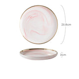 Yeknu  1pc Northern EuropeCreative Phnom Penh Pink Marble Pattern Ceramic Tableware Household Kitchen Restaurant Soup Bowl Dining Plate