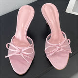 Yeknu  Summer Fashion Butterfly-knot Breathable Holes Mesh Open Toe Woman Slippers Thin High Heels Party Dress Shoes