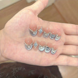 Yeknu  10pcs Blue Moon French Handmade Nails Ice-Clear Cat's Eye Press-On Nails Almond Shape Sparkling Full-Coverage Nail Tips