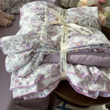 Yeknu 3/4Pcs Korean Princess Style Floral Ruffles Bedding Set Skin-friendly Soft Duvet Cover Set Bed Sheet Or Bed Skirt Pillowcases