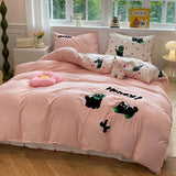 Yeknu Cute Cat  Bedding Set For adults kids Brown pink Lovely Bed Sheet set With Pillowcases Colorful King Queen Full size