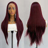 Yeknu   Burgundy Lace Front Wig Heat Resistant Synthetic Long Straight Wig for Black Women Natural Hairline Daily Used Cosplay