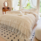 Yeknu  French Princess Style 100% Cotton Bedding Set - Lace Embellished Duvet Cover & Sheet, Elegant Aesthetic, Viral Luxury Collection
