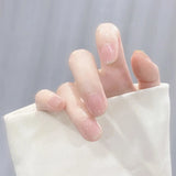 Yeknu  24Pcs Nude Pink False Nail Short Round Style Girl Nail Art Patch Stick on Finger Fake Nail Nude Color Warm Summer false nail