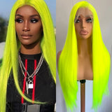 Yeknu  Neon Green Long Silky Straight Synthetic Lace Front Wigs for Women Free Part Solid Neon Green Hair 13X4 Lace Frontal Party Use