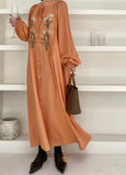 Yeknu  Vintage Embroidery Flower Long Dress Women Spring Summer Casual Loose Ladies Dresses Lantern Sleeve Woman Boho Dress