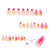 Yeknu  24pcs French Leopard Print Gradient Fake Nails 3D Flowers Press on Nail Short Almond False Nail for Women&Girl Full Cover Nail