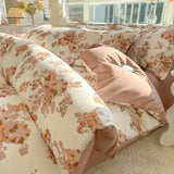Yeknu  Romantic Elegant Bedding Set Soft Chic Floral Blossom Print Duvet Cover Skin Friendly Bed Sheet Pillowcases 4Pcs Twin Queen King