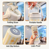 Yeknu  380ml/550ml Cartoon Double Stainless Steel Thermal Flask With Straw Portable Cute Kids Student Thermal Bottle Travel Tumbler