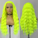 Yeknu  Neon Green Wave Wig Synthetic Lace Wigs Long Loose Curly Lace Frontal Wigs for Women Natural Wave Fluorescen Green Wig Cosplay