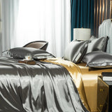 Yeknu  Luxury Mulberry Silk Duvet Cover Set High End Satin Solid Color Quilt Cover and Pillowcases Soft Silky King Size Comforter Cover