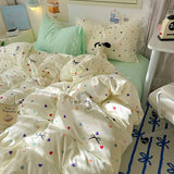 Yeknu INS Cartoon Pattern Bedding Set For adults kids Fluffy pink lovely Flat Sheet With Pillowcases Colorful King Queen Full size
