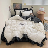 Yeknu Ins Princess Bedding Set 2024 New Duvet Cover Fresh Blue Solid Color Floral Wrinkled Yann Bed Set Of Four Pieces Bed Sheets